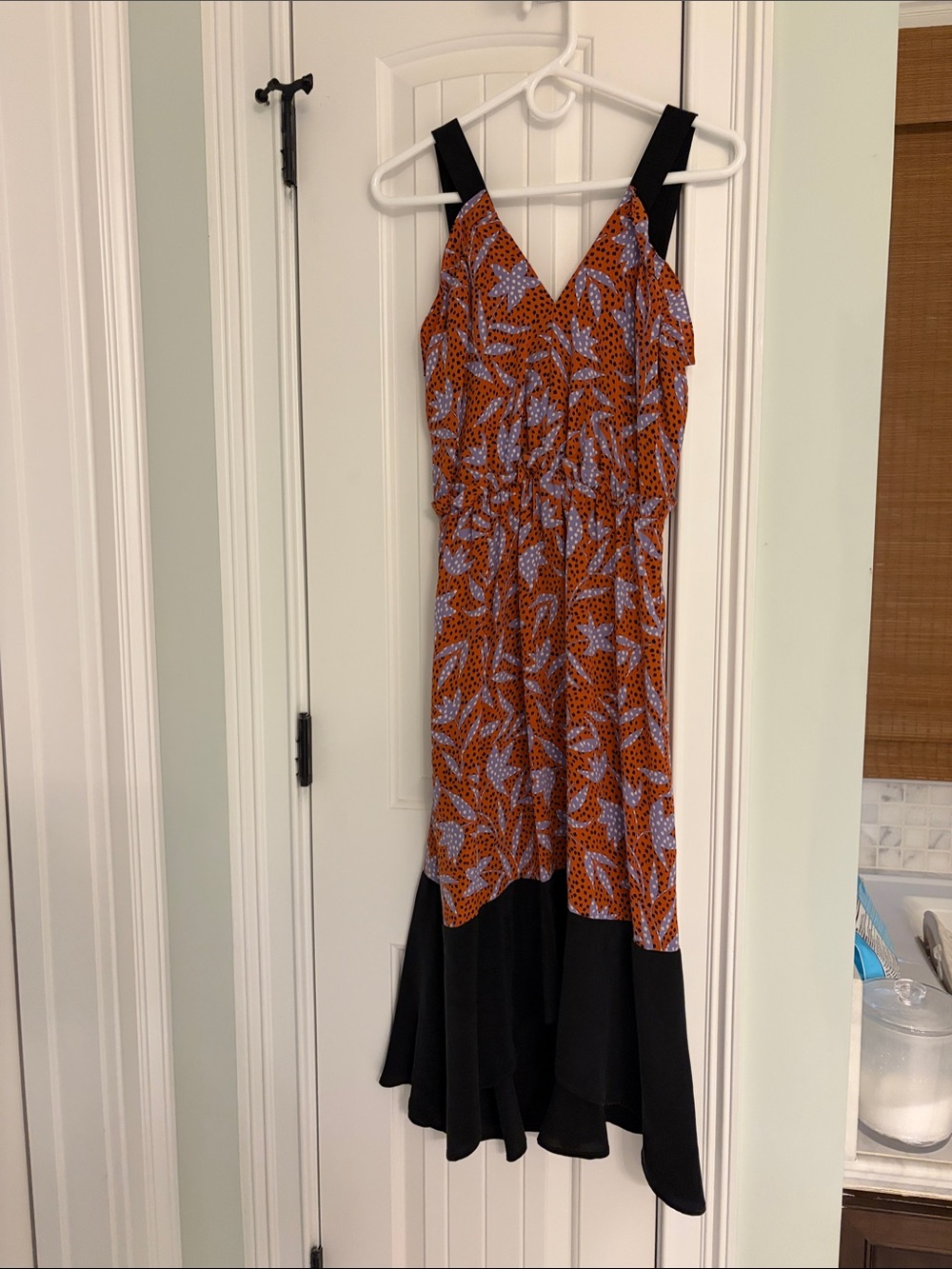 Women's Amour Vert Rust Floral Midi Dress with Black Trim